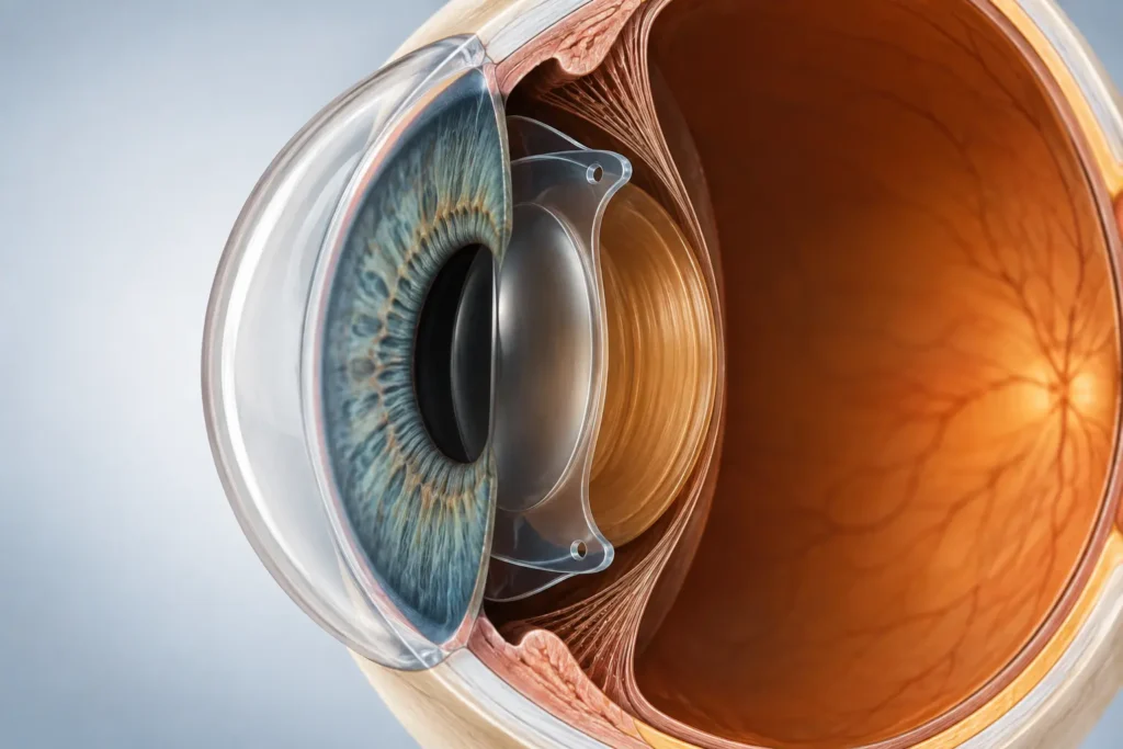 Cross-Sectional Eye with Intraocular Lens- ICL Eye Surgery 1