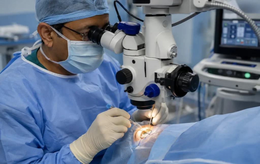 Intraocular Lenses on Blue Surgical process-IOL Eye Surgery 2