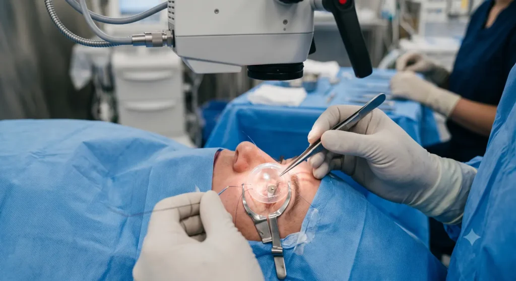 Surgeon operating under eye microscope-DALK Eye Surgery 1