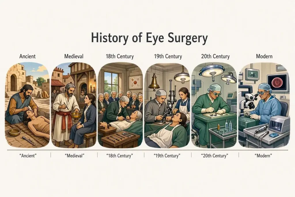 chart showing the history of eye surgery and its timeline.