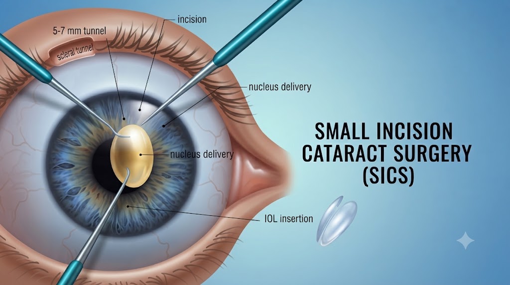 SICS Eye Surgery diagram showing overall mechanism.