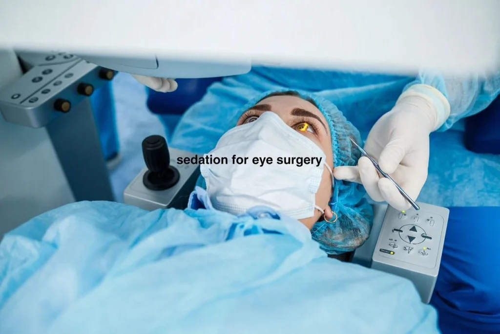 Doctors performing sedation for eye surgery on a patient.