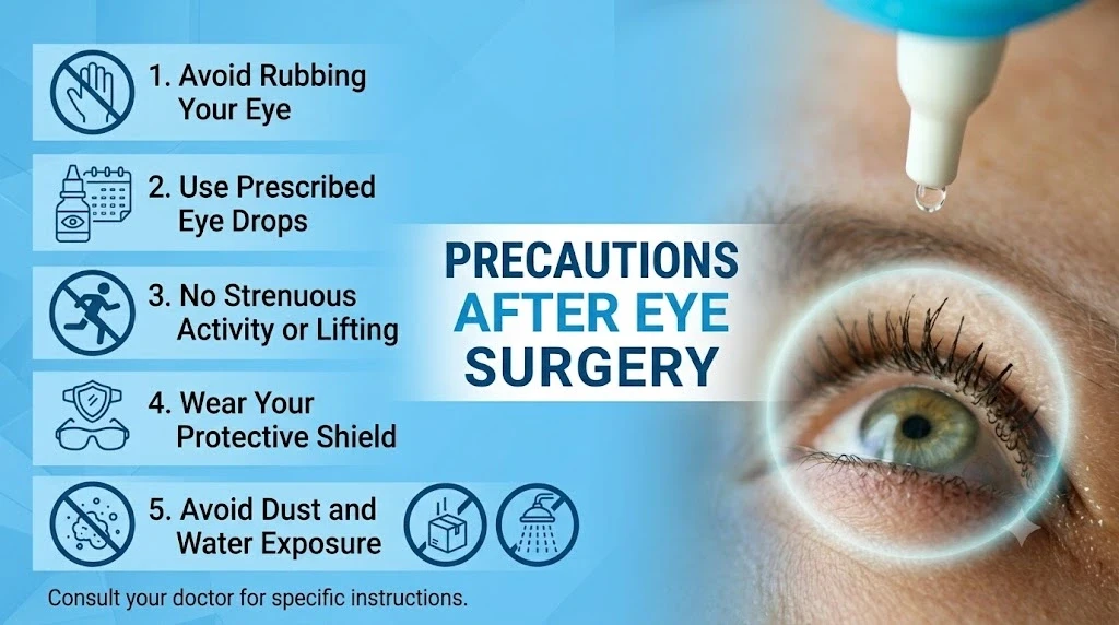 follow the precautions after eye surgery.
