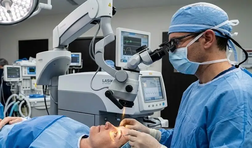 Surgeon performing laser vision correction on patient in operating room - Refractive Eye Surgery- 1